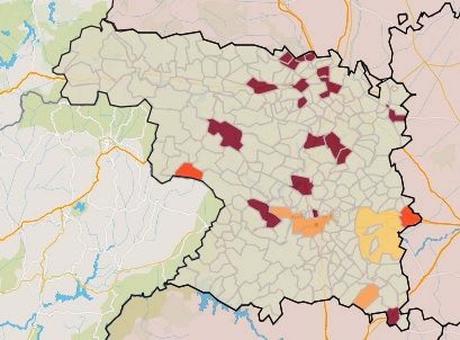 Municipios afectados por la incidencia