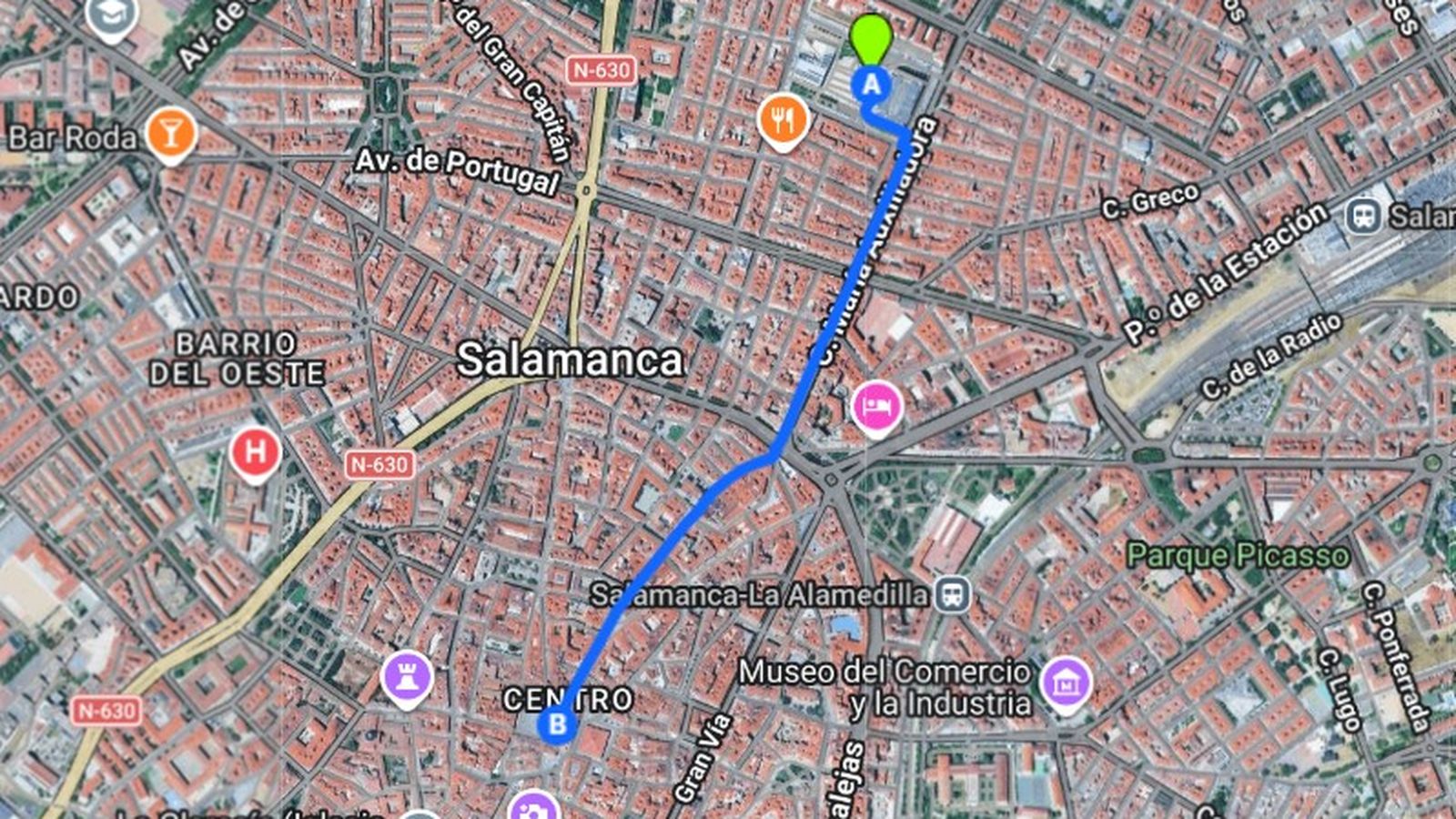 Mapa del recorrido de la Manifestación del 8M: inicio plaza de la Concordia hasta la Plaza Mayor como punto final