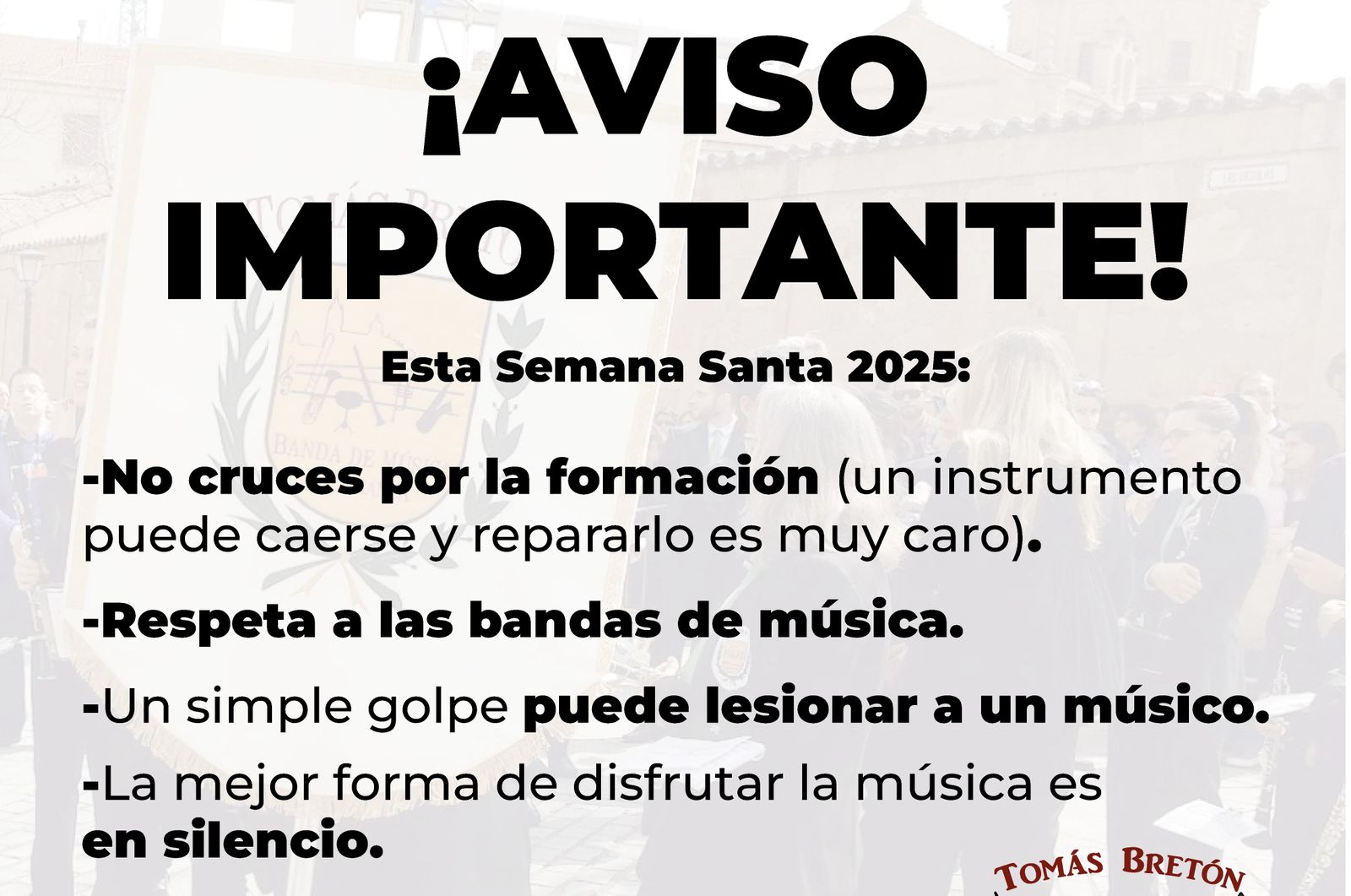 Llamamiento a los salmantinos para que muestren "máximo respeto" hacia las bandas de música que actuarán en Semana Santa