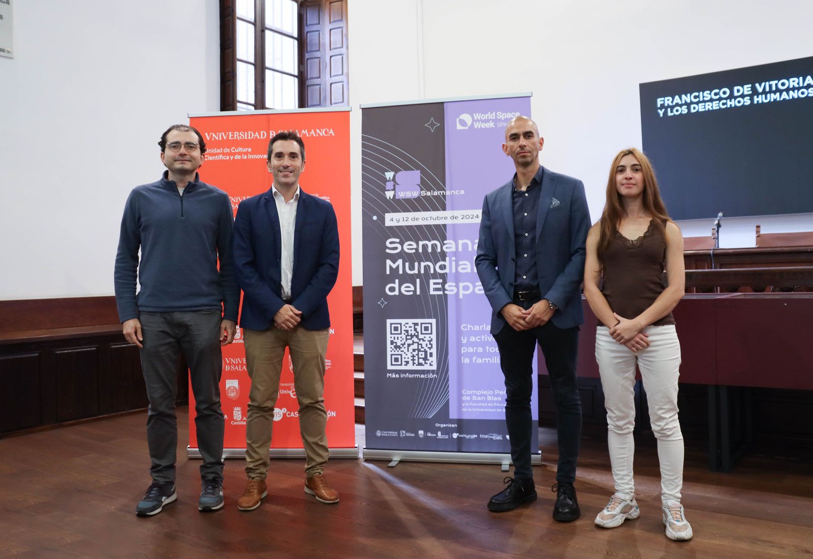 Manuel Vielma, director de E-PISTEME; Federico Bueno, vicerrector de Transferencia, Innovación y Emprendimiento; Raúl Rivas, director del Servicio de Innovación y Producción Digital y responsable de la Unidad de Cultura Científica y de la Innovación; y Marian Tardáguila, técnico de la UCC+i USAL.