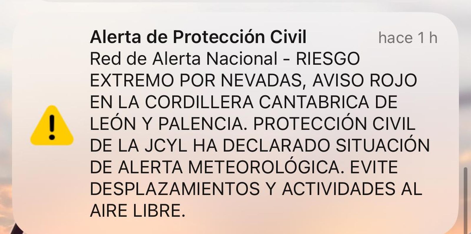 Mensaje de alerta de Protección Civil