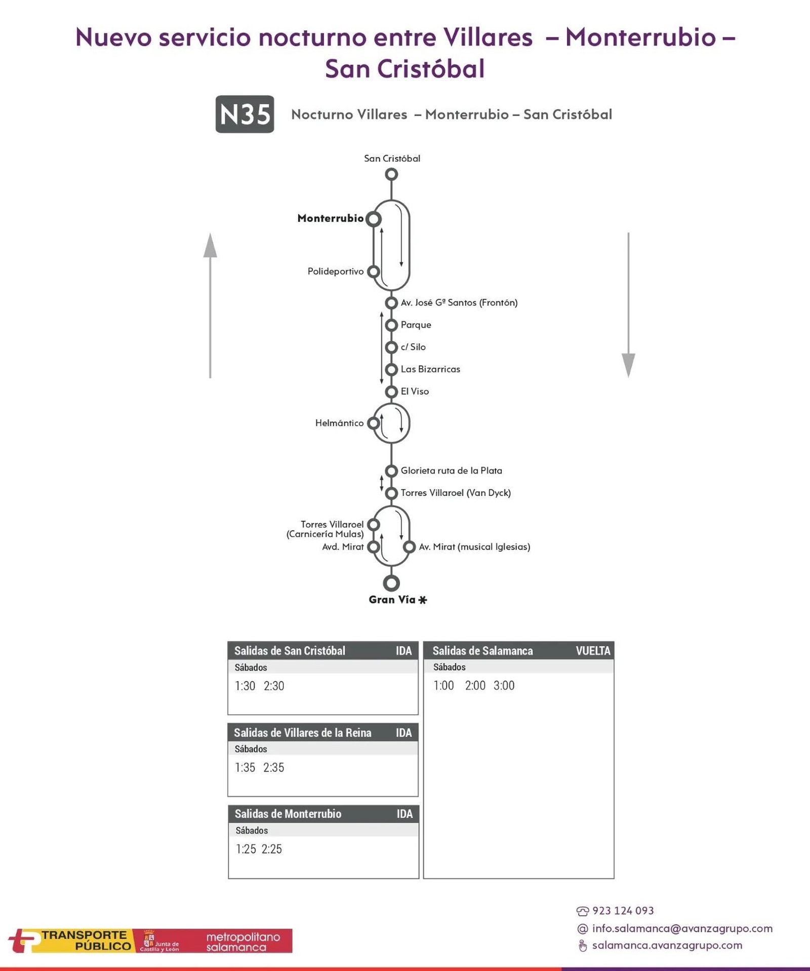 Nuevo servicio bus nocturno entre San Cristóbal, Villares y Monterrubio
