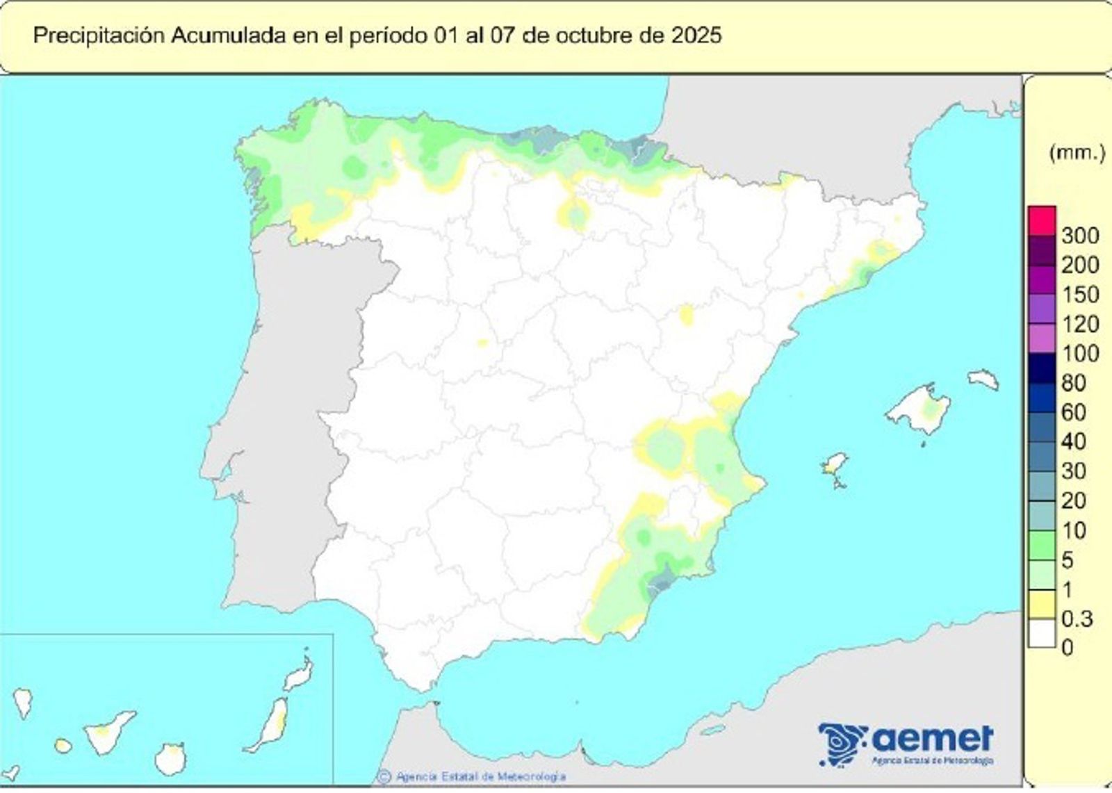 Las lluvias acumuladas en la primera semana del año hidrológico se cifran en 1 l/m2, cuando lo habitual serían 15 l/m2. - AEMET