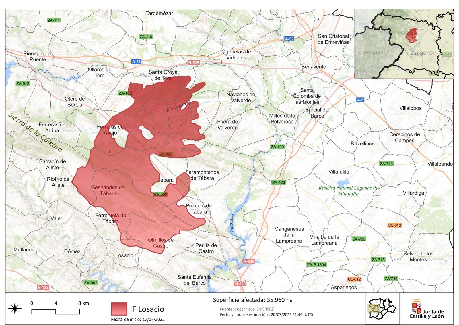 Superficie quemada en el incendio de Losacio