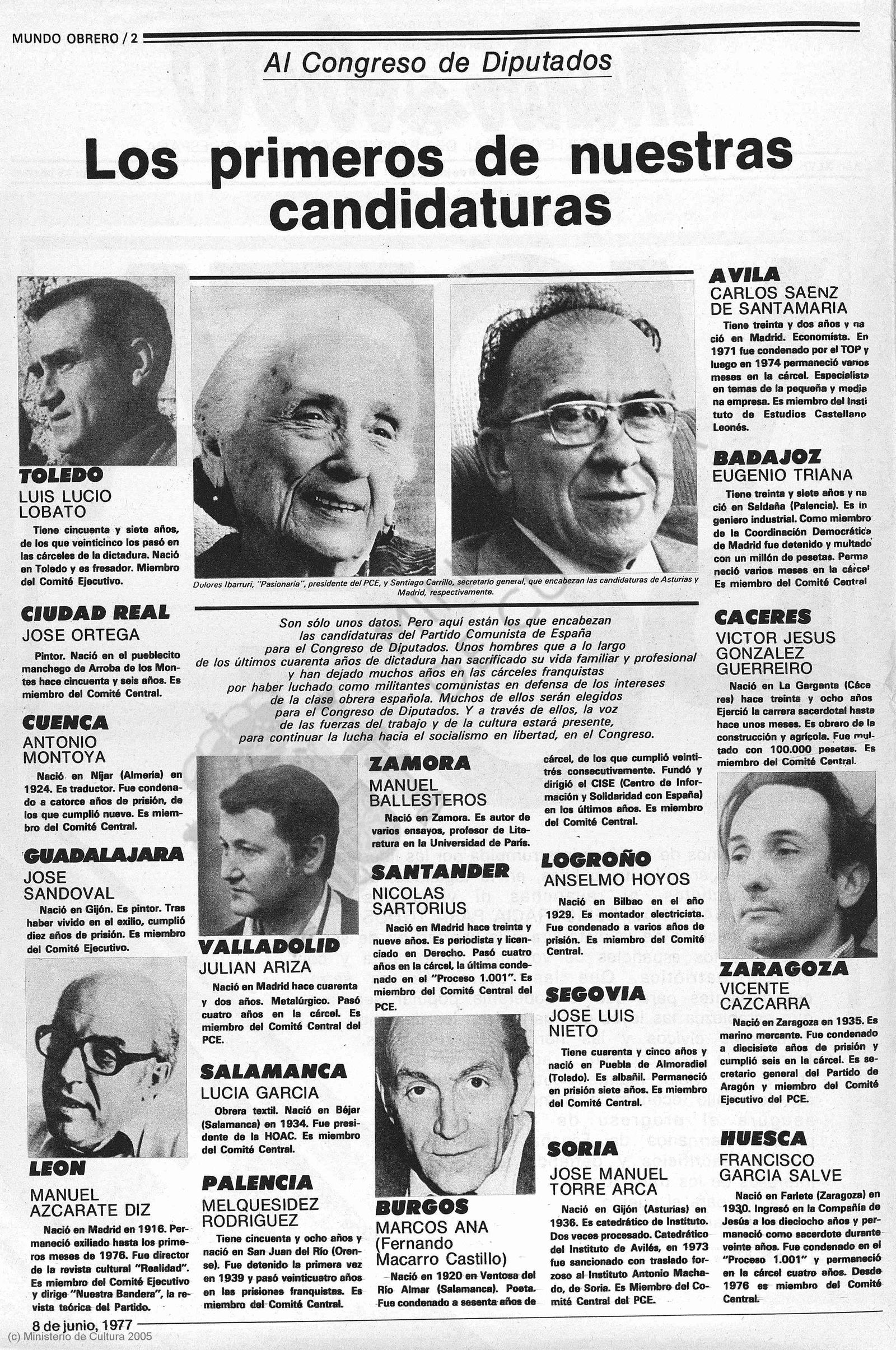 'Mundo Obrero Órgano del Comité Central del Partido Comunista de España' Año XLVII Número 23 (08061977)