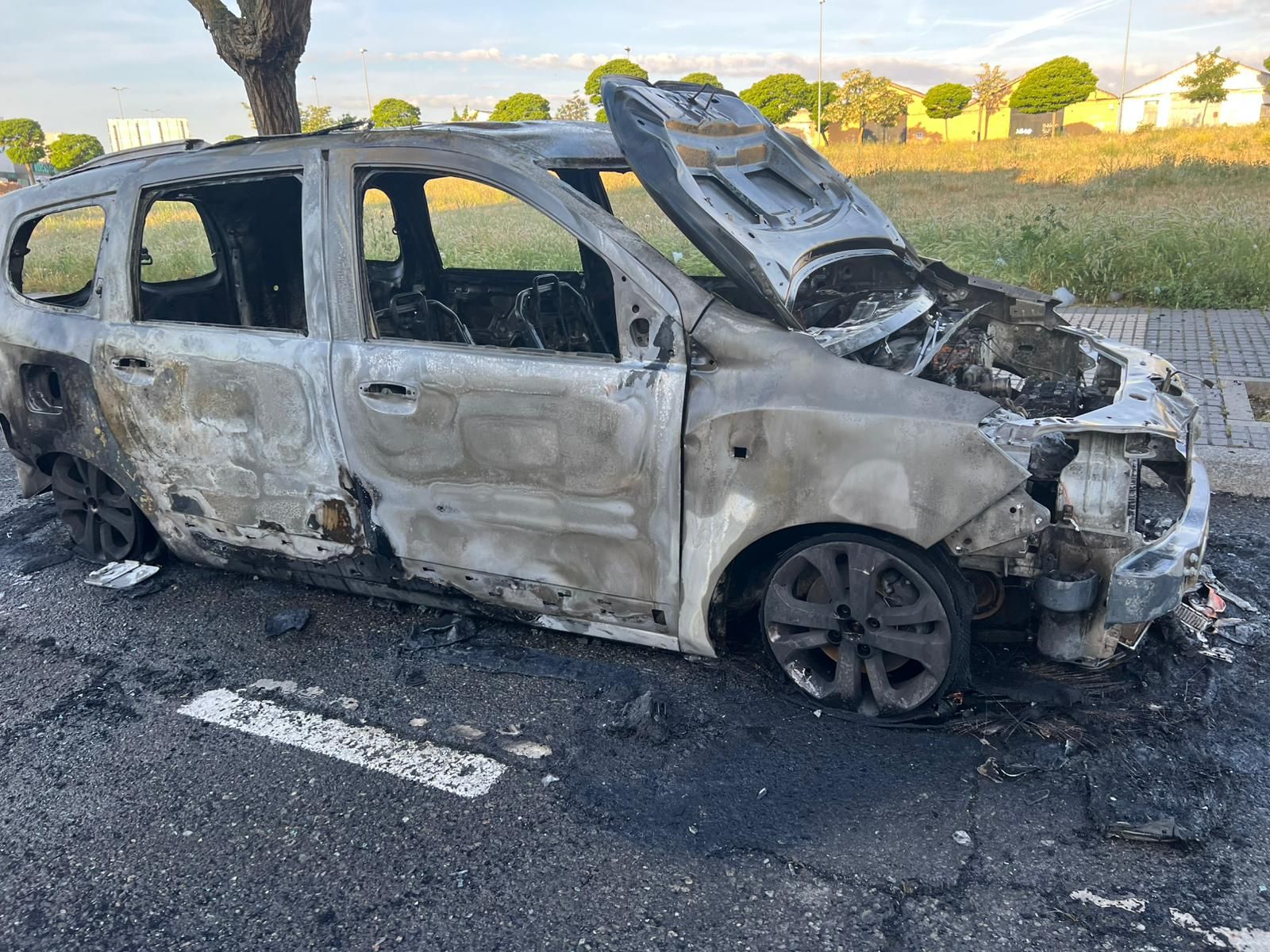Un coche arde de madrugada en Puente Ladrillo y queda totalmente calcinado