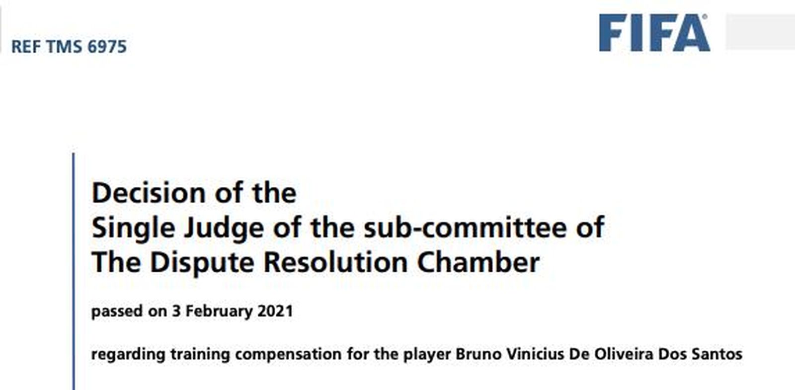 Resolución FIFA sobre Bruno Oliveira