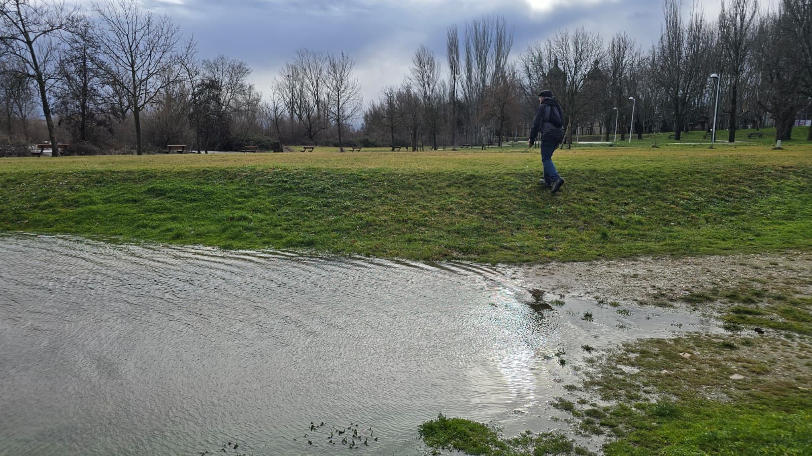 Inundada la ribera del Tormes a su paso por Salamanca por las fuertes lluvias