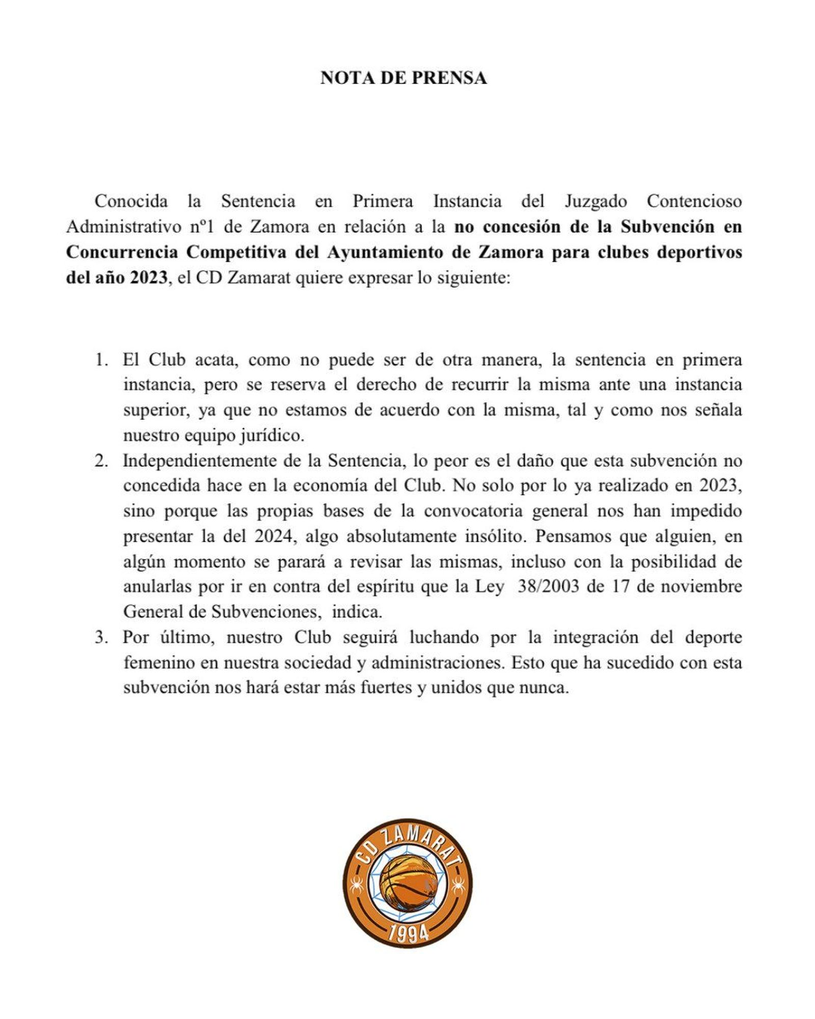 Comunicado Zamarat