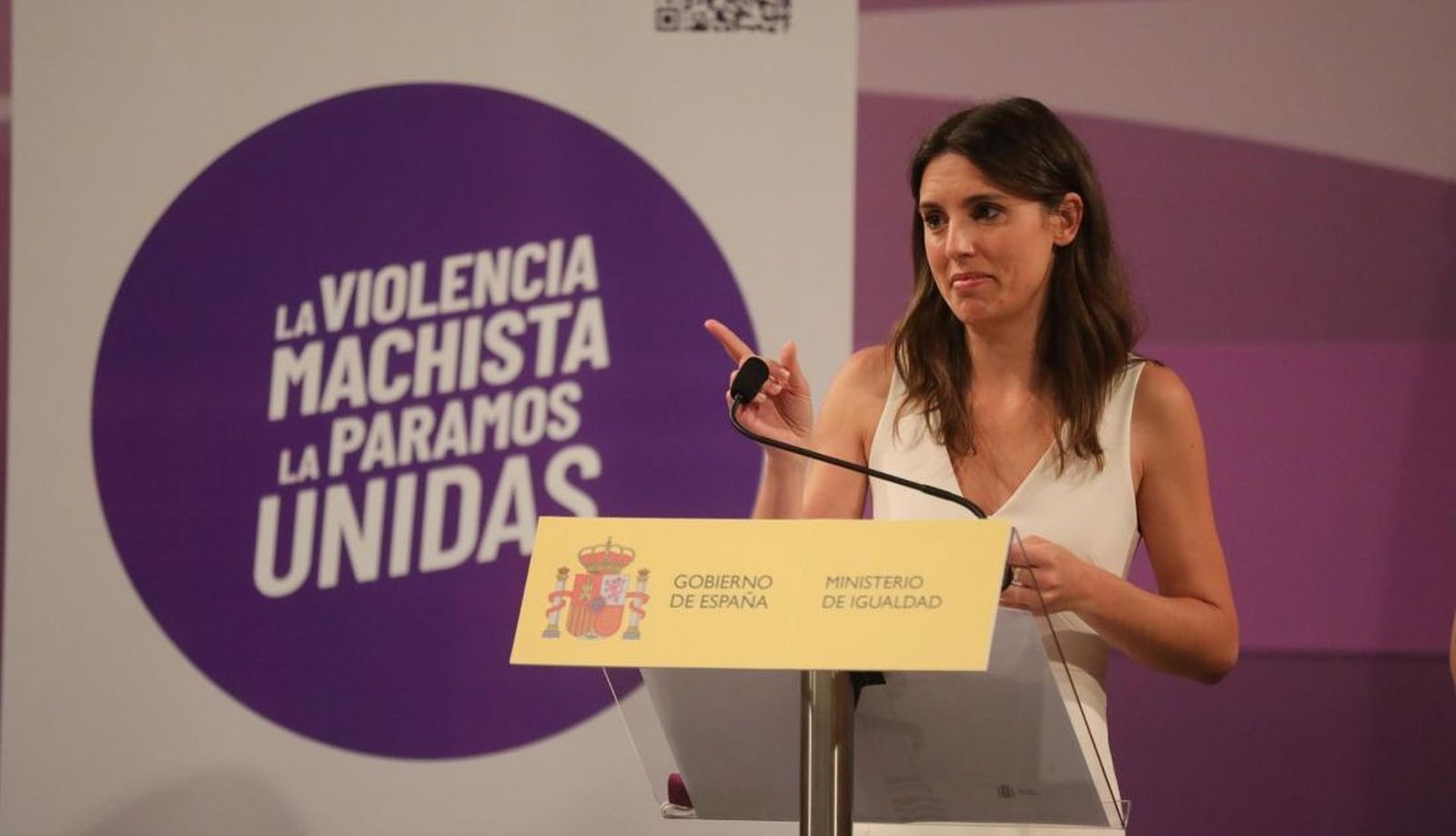 La exministra Irene Montero, durante la presentación de la Iniciativa Punto Violeta en el Ministerio de Igualdad