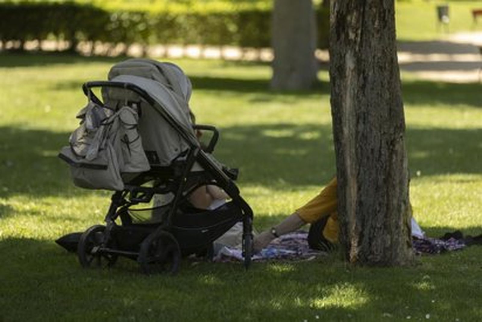 Una mujer con su hijo en un parque