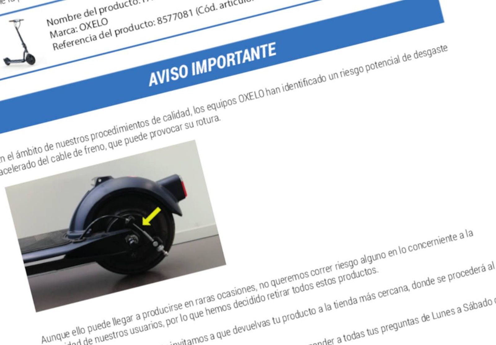 Patinete eléctrico afectado. Foto FACUA