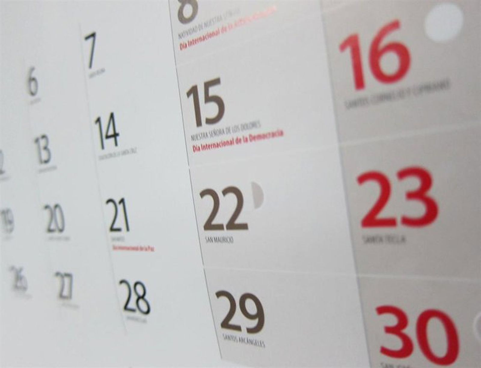 Hoja de un calendario