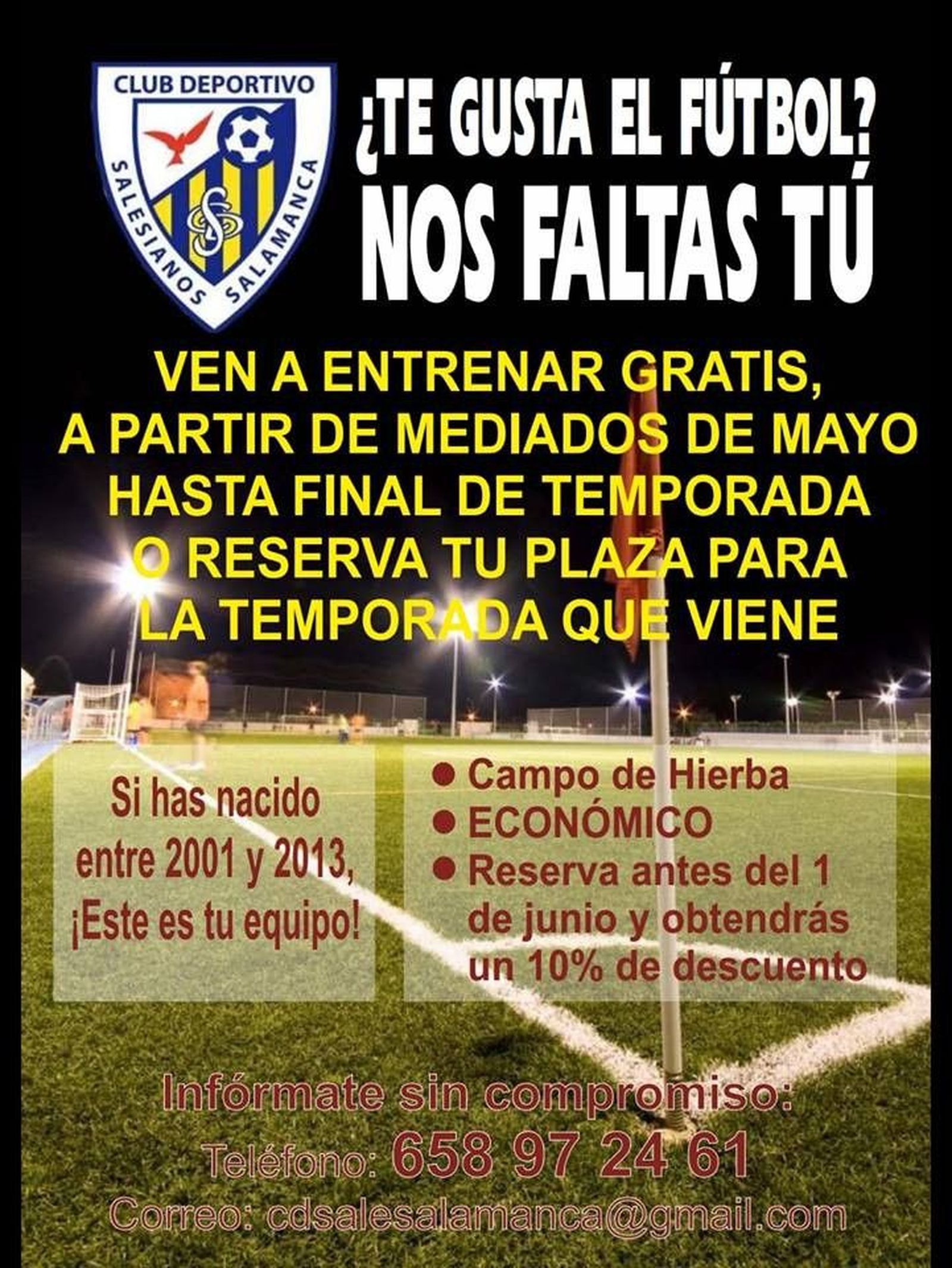 Cartel entrenamientos en el CD Salesianos