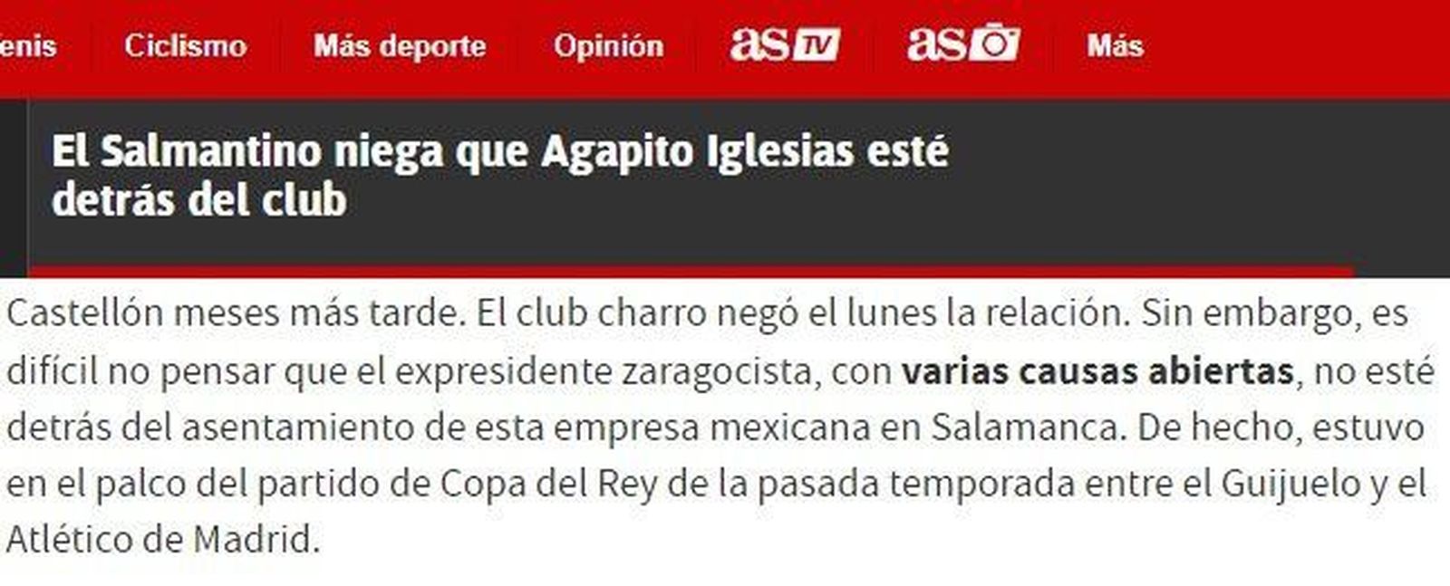 El diario AS también habla sobre la posible vinculación de Agapito y el Salmantino