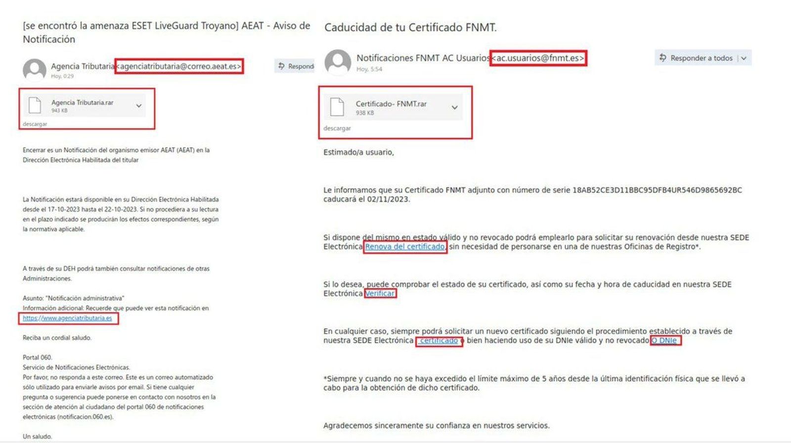 Detectada una campaña de suplantación a la Fábrica Nacional de Moneda y Timbre y a la Agencia Tributaria. Foto @guardiacivil