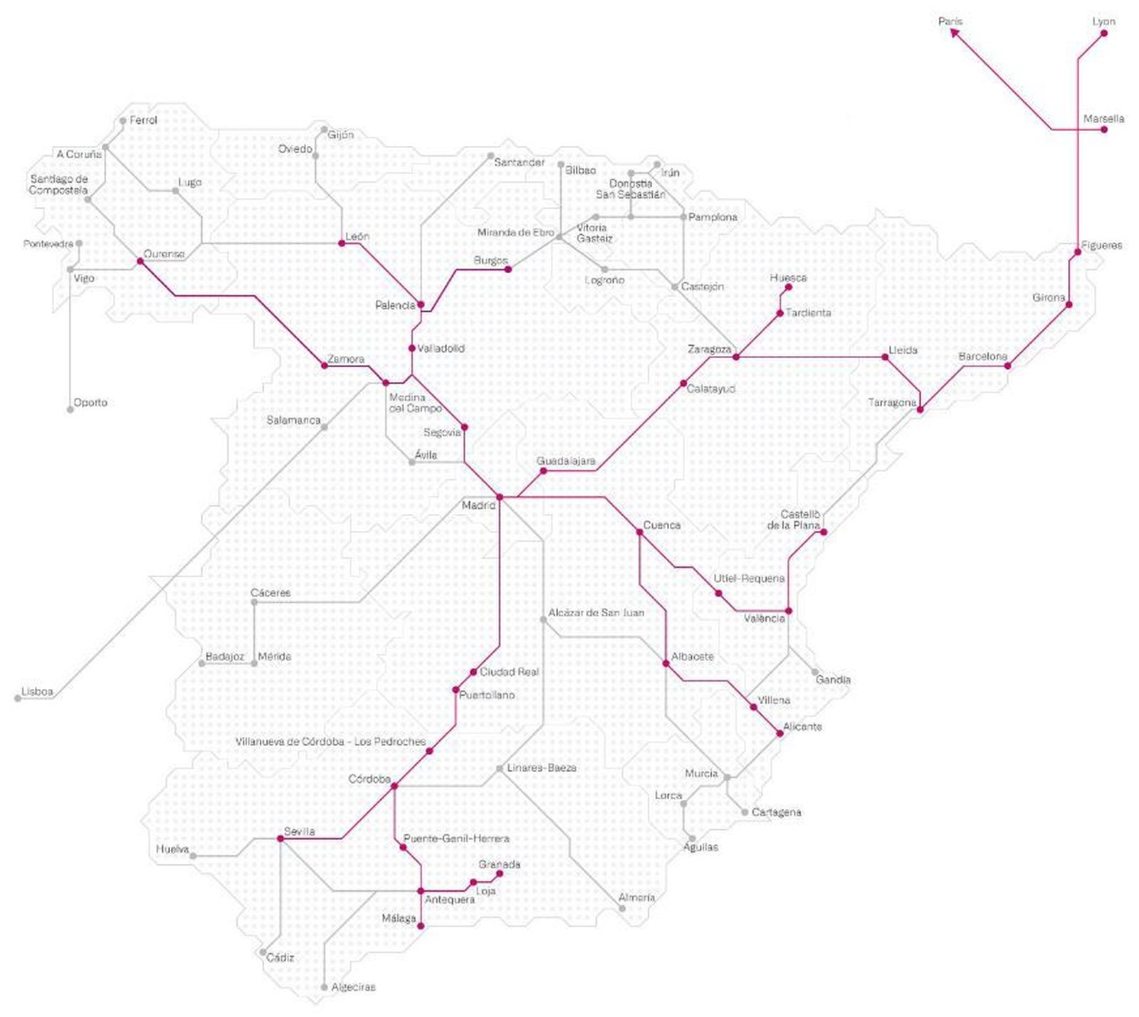 Mapa de líneas Ave y Larga Distancia de Renfe