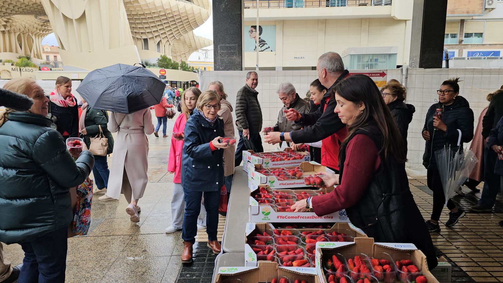 UPA reparte fresas en Sevilla