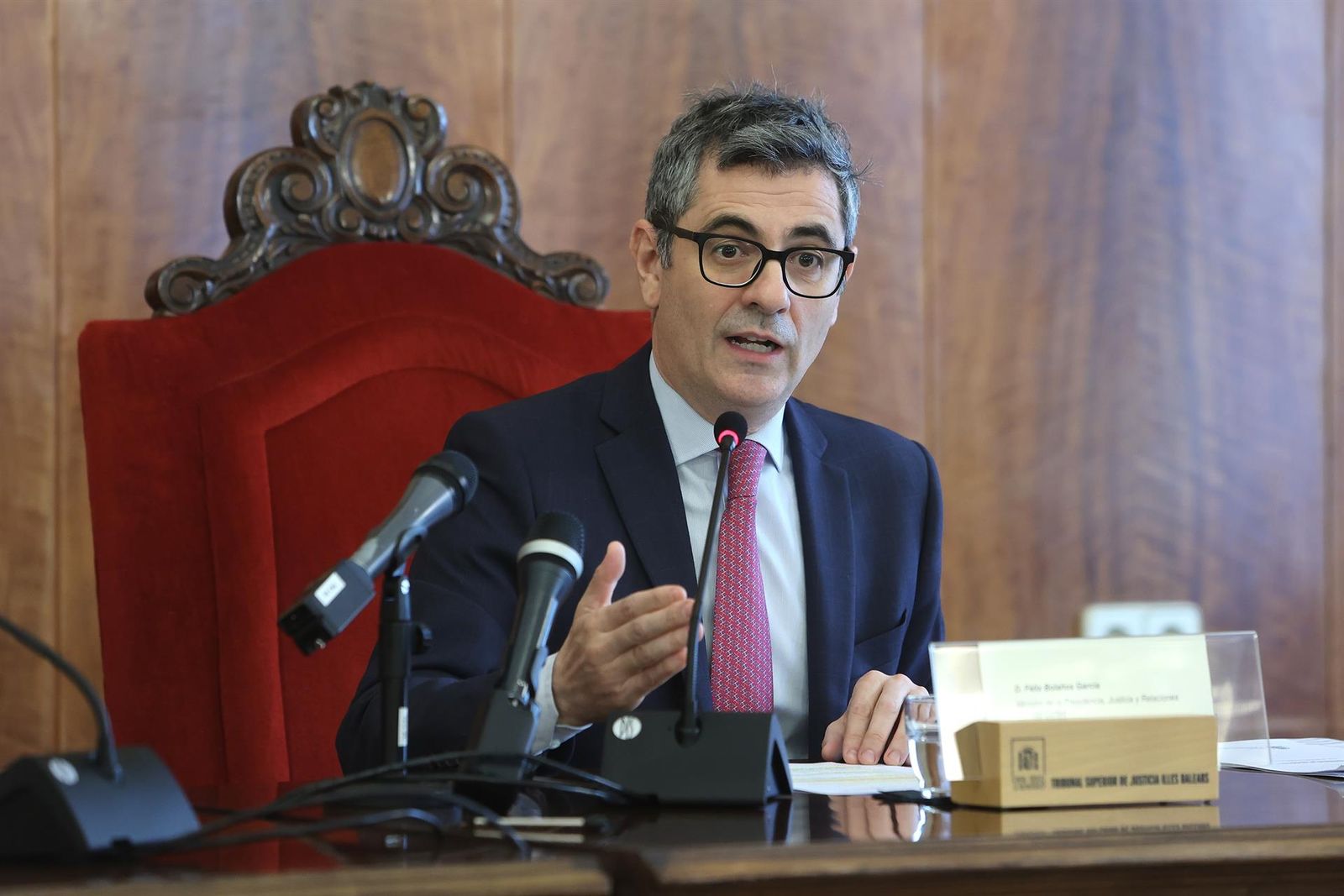 El ministro de la Presidencia Justicia y Relaciones con las Cortes, Félix Bolaños, interviene durante las XX Jornadas anuales de presidentes y presidentas de Tribunales Superiores de Justicia, a 5 de marzo de 2025, en Palma de Mallorca, Mallorca, Baleares - Isaac Buj - Europa Press