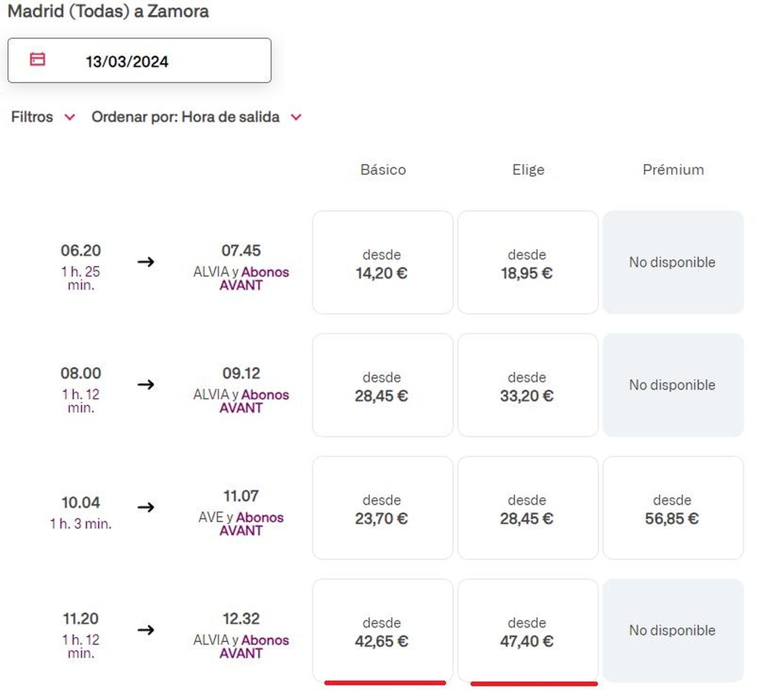 Billete Madrid - Zamora de las 11.20 horas del 13 de marzo. Renfe.