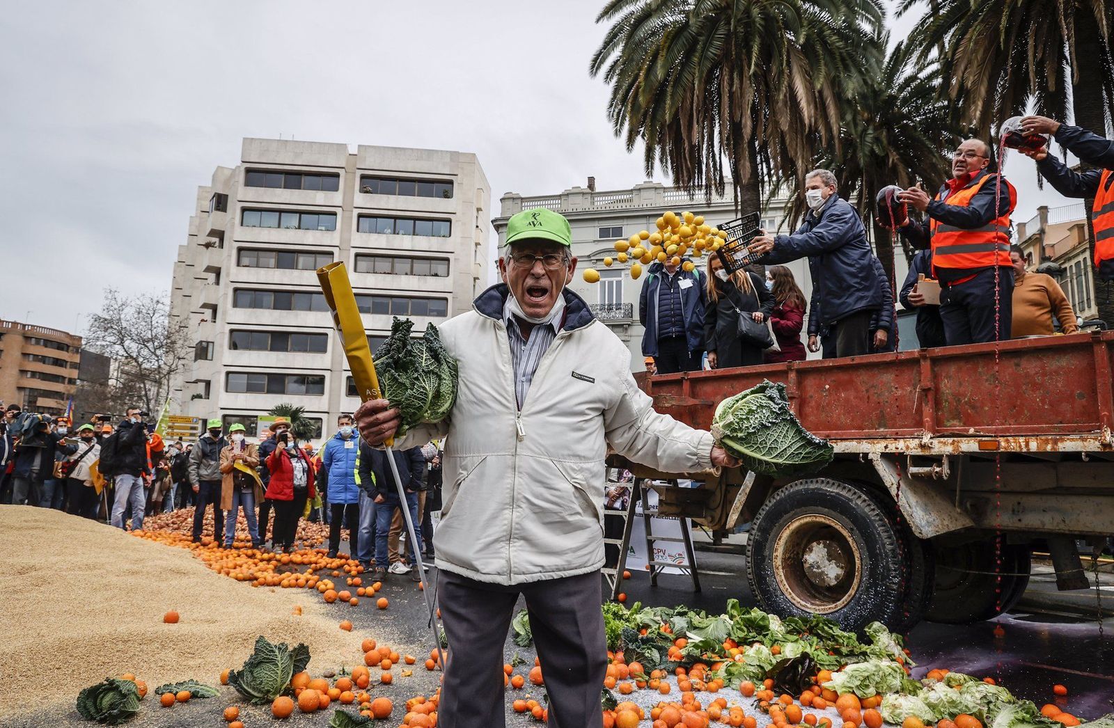Varios agricultores tiran coles y naranjas como protesta.   Rober Solsona   Europa Press   Archivo