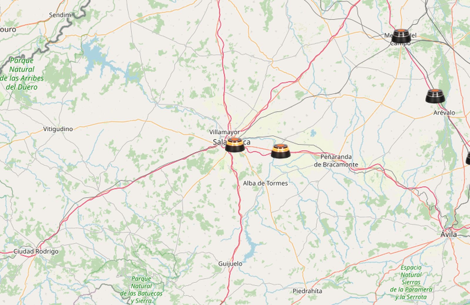 Imagen del mapa de balizas en España, en esta ocasión en Salamanca