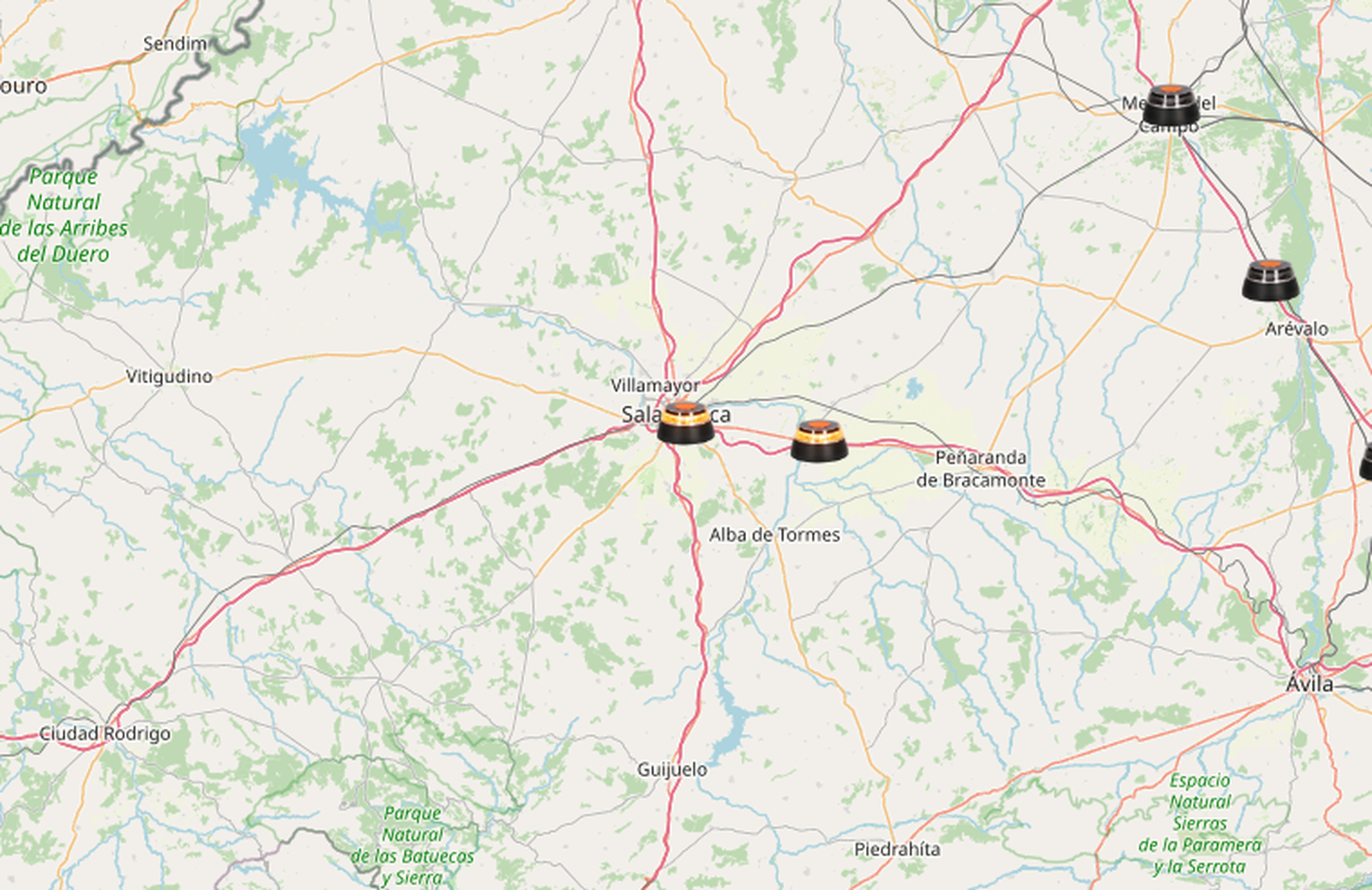 Imagen del mapa de balizas en España, en esta ocasión en Salamanca