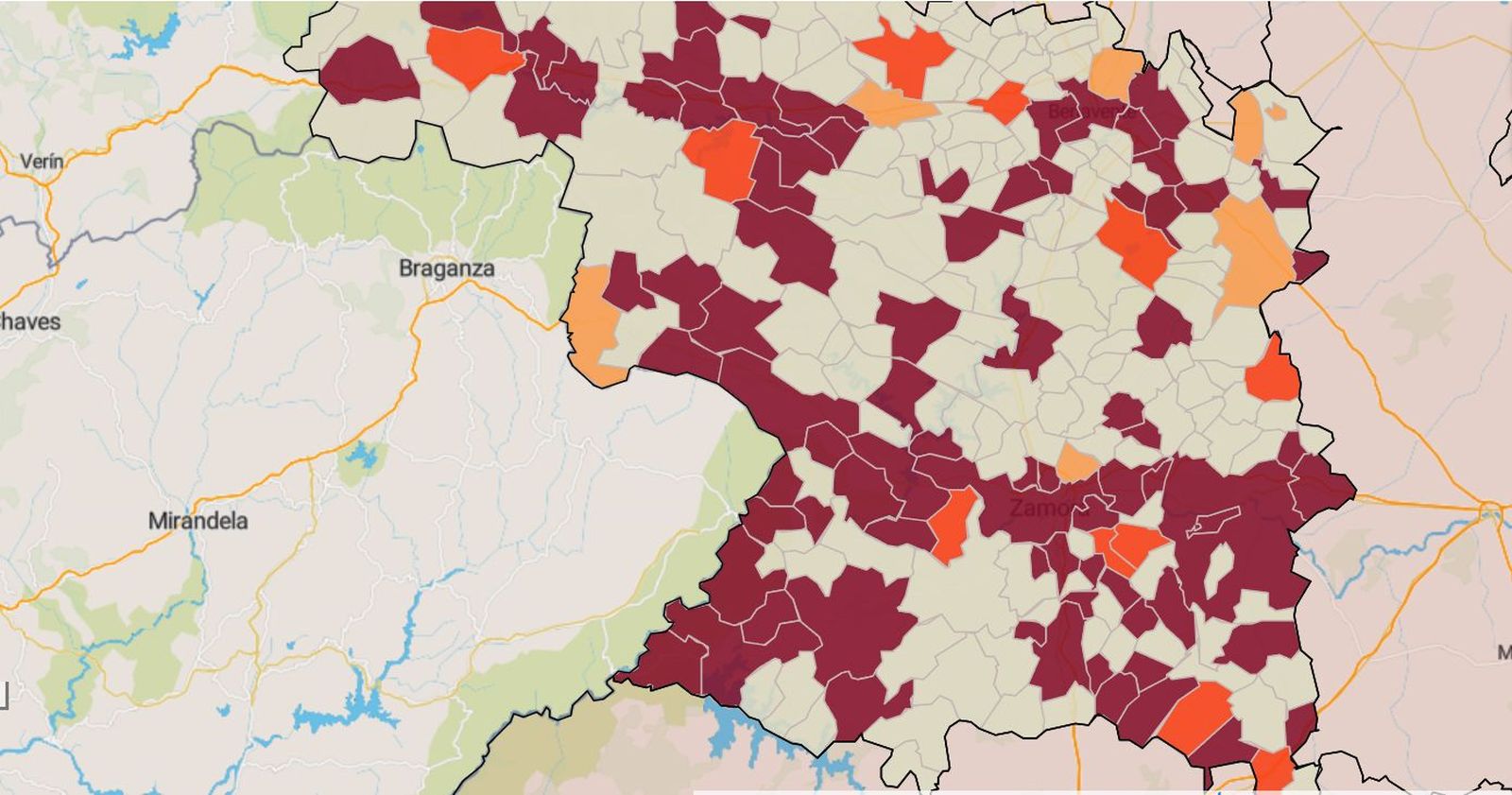 Mapa de la incidencia en los municipios de Zamora este lunes
