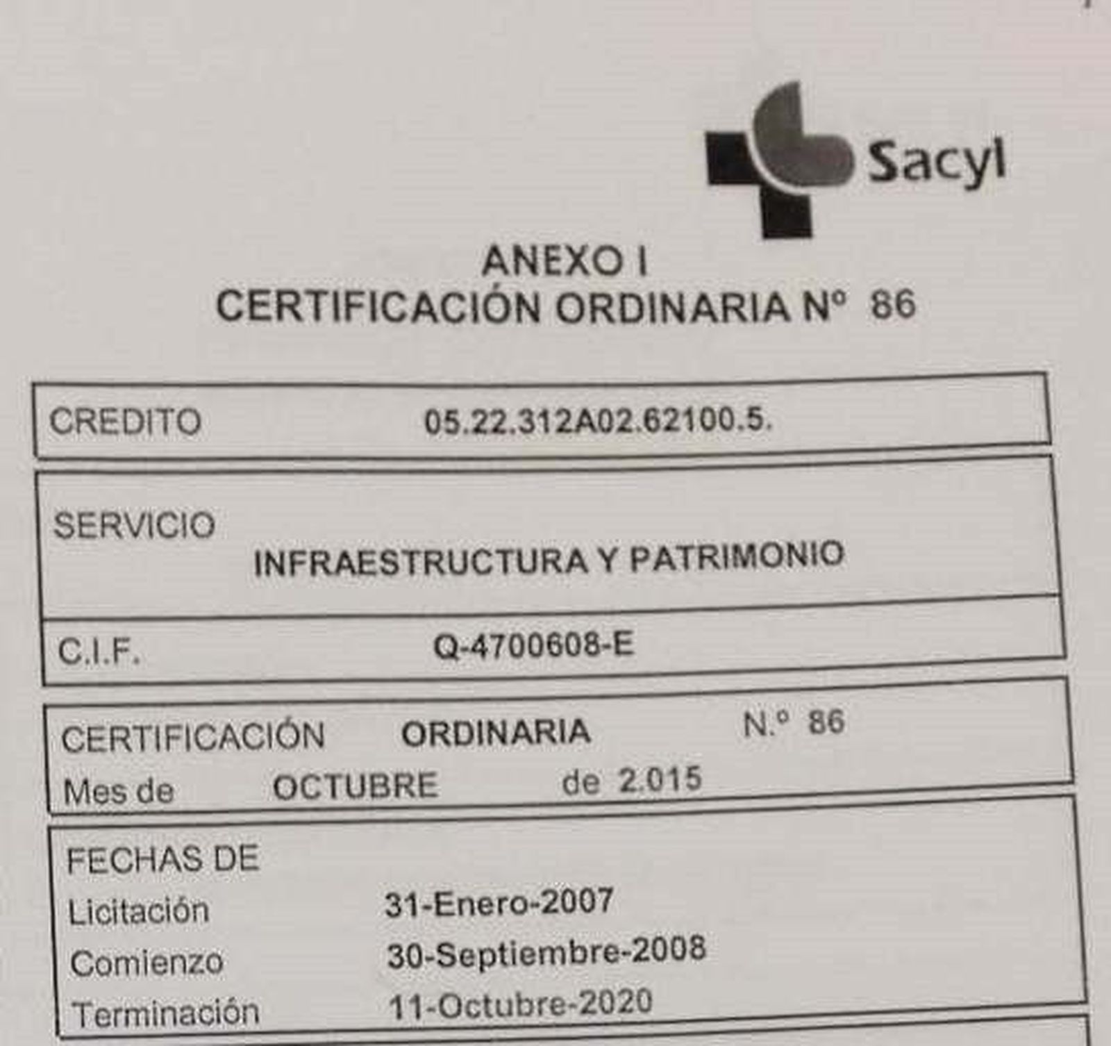 Foto certificación de obra hospital