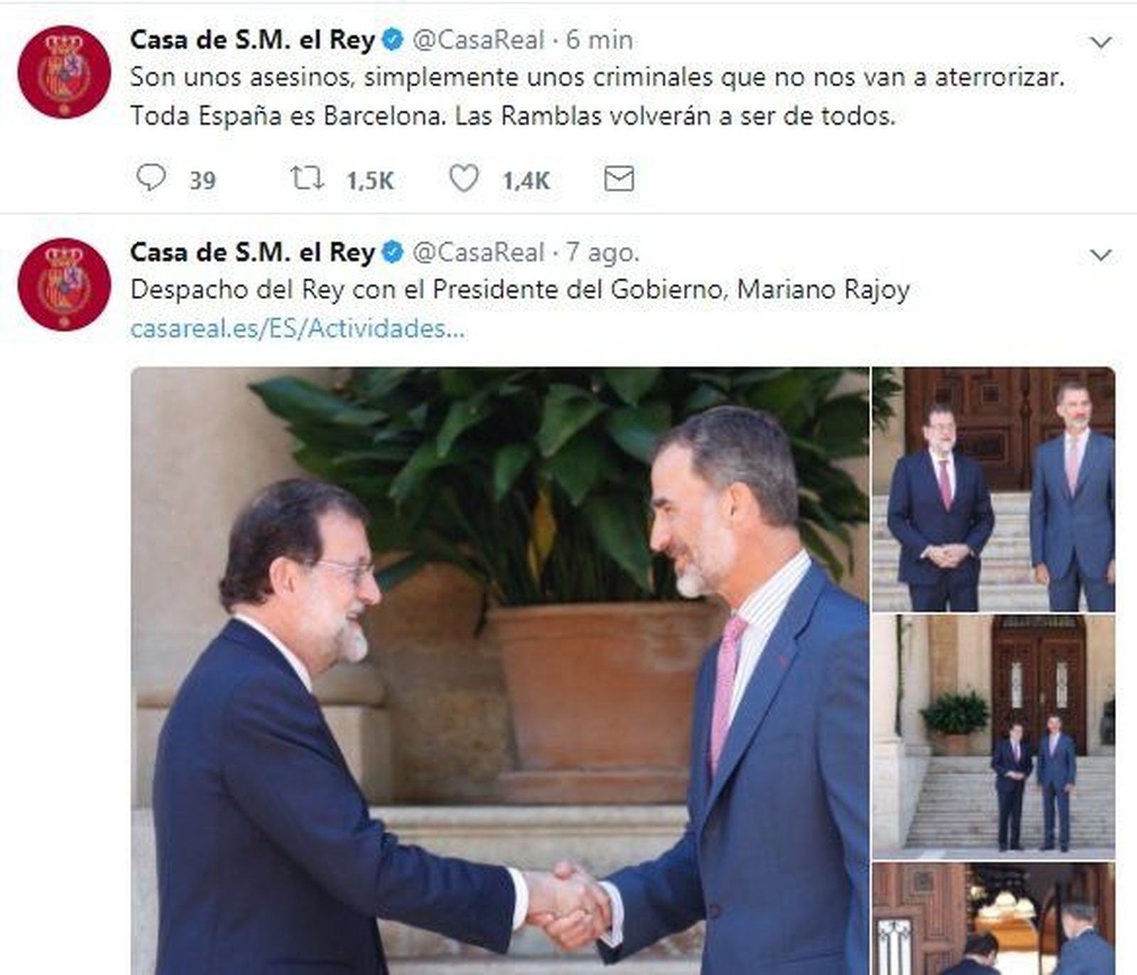 El Rey: "Son unos asesinos, simplemente unos criminales que no nos van a aterrorizar"