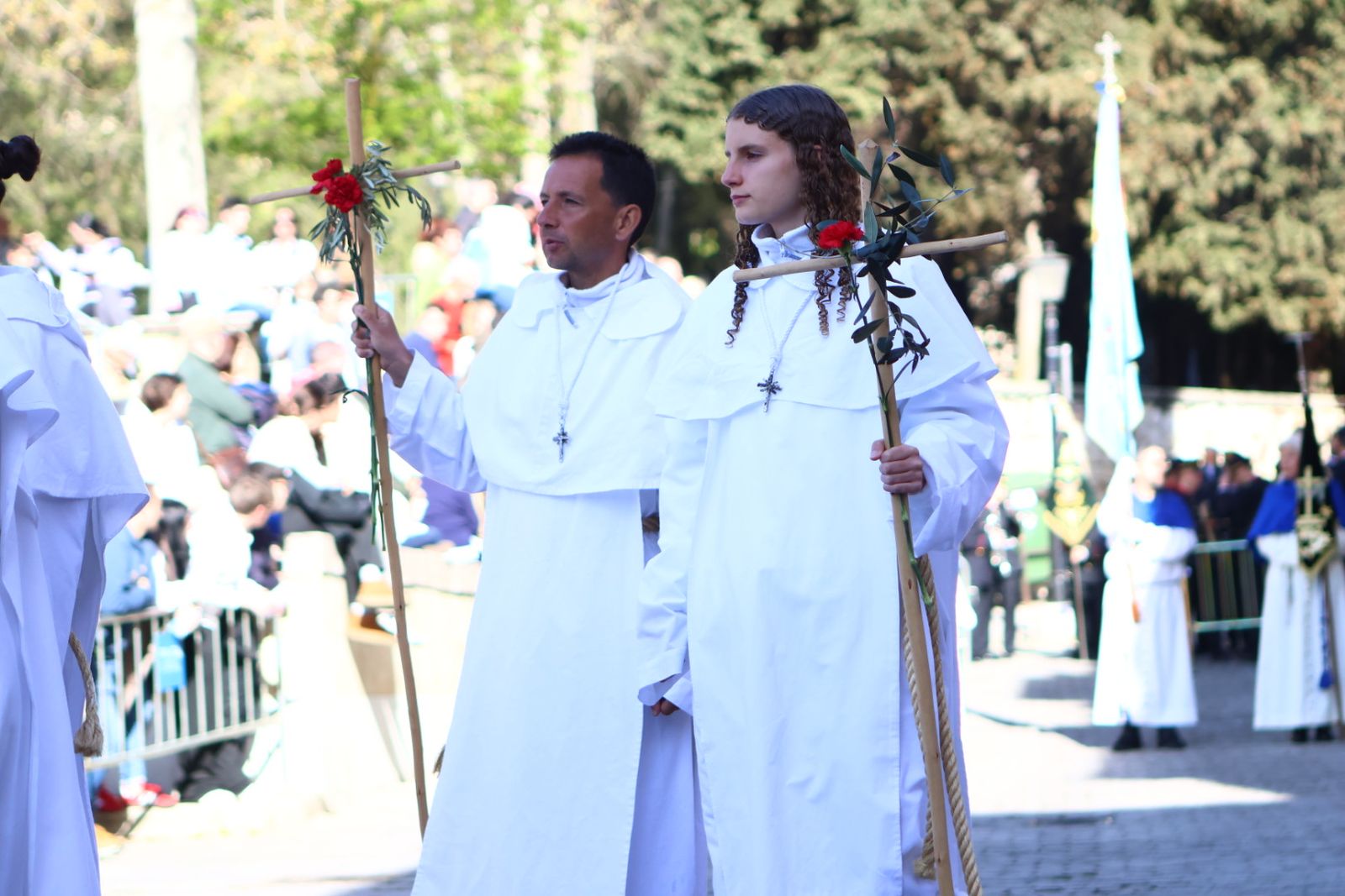 Procesión del encuentro de Nuestra Señora de la Alegría y Jesús Resucitado en el Domingo de Resurrección en Salamanca