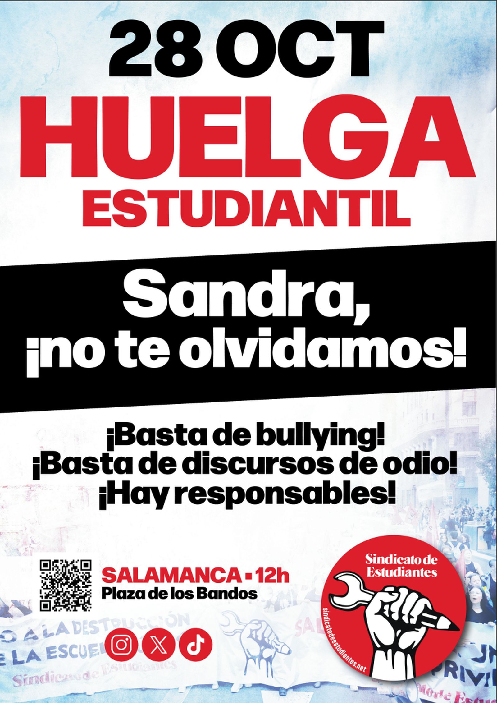 Cartel por la huelga en memoria de Sandra Peña en Salamanca