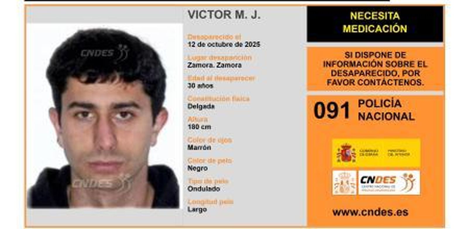 Cartel difundido por el Centro Nacional de Desaparecidos del joven que ya ha sido localizado