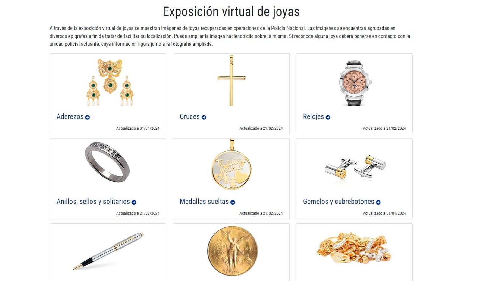 Exposición virtual de joyas de la Policía Nacional