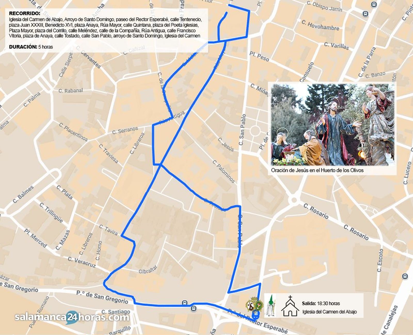 Recorrido procesión Oración en el Huerto de los Olivos 2025