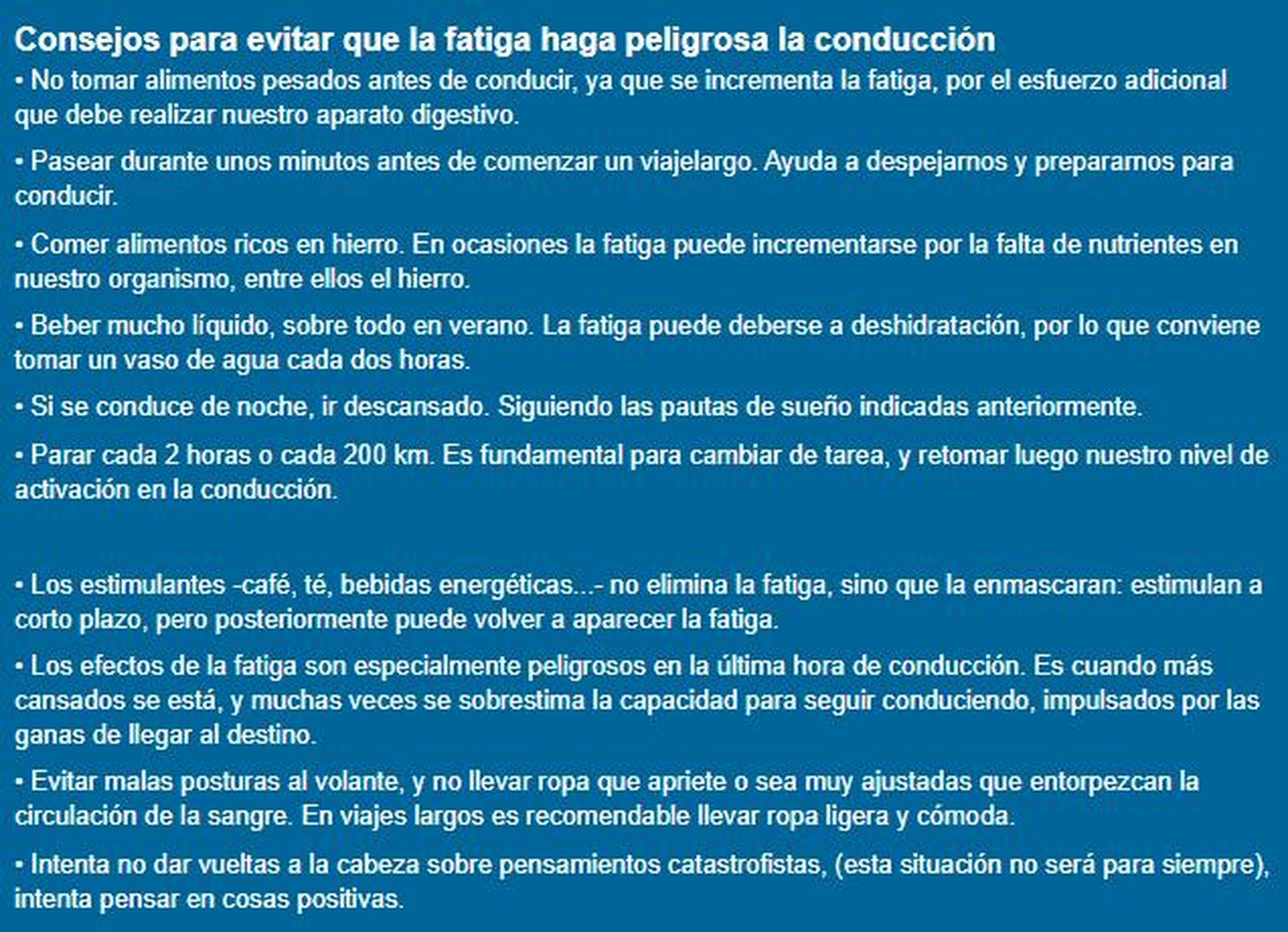 Consejos para combatir el cansancio al volante. DGT