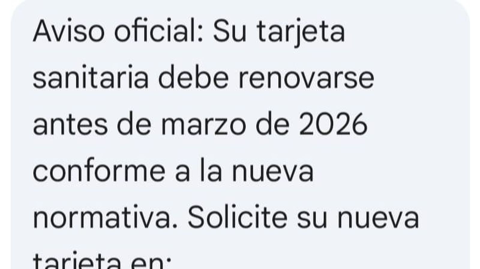 Imagen del SMS fradulento suplanto al SACYL o al SNS