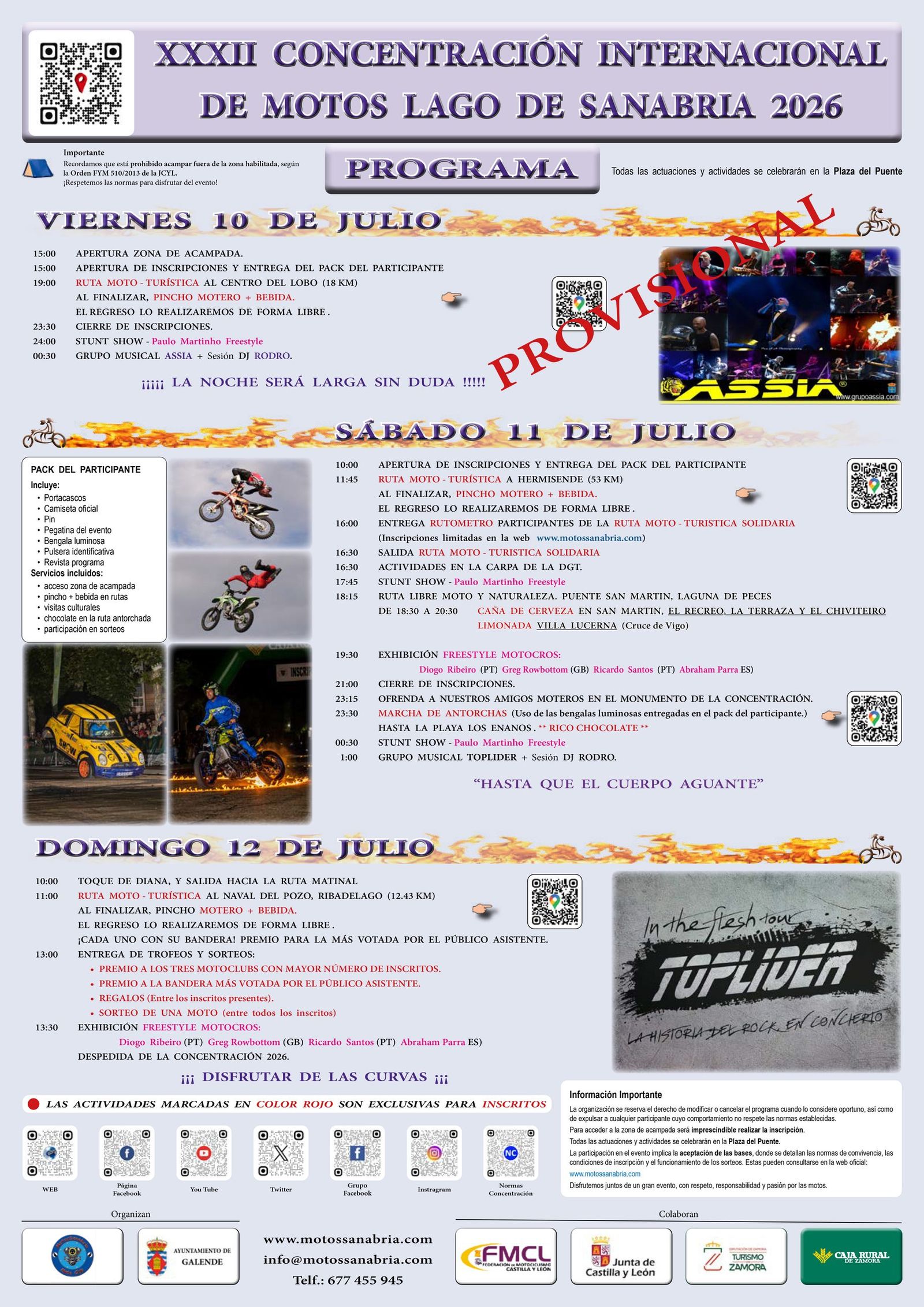 Programa de la concentración de motos del Lago de Sanabria 2026