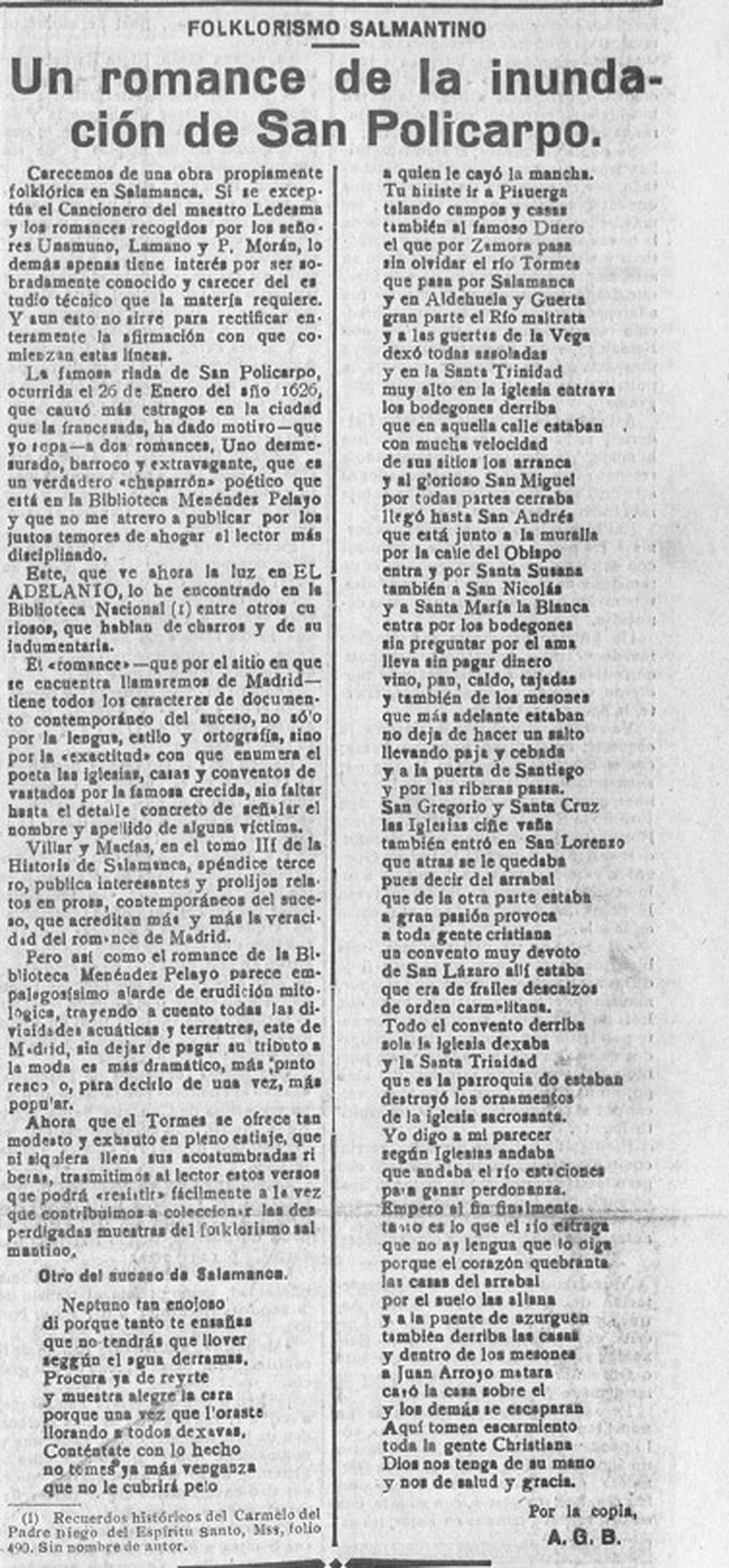 El romance de la riada de San Policarpo. El Adelanto 24 agosto 1925