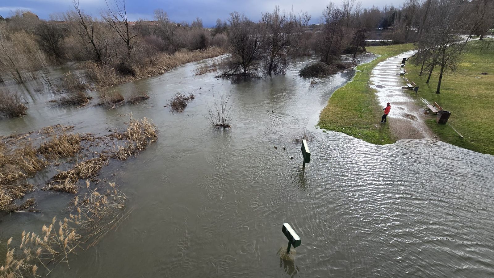 Inundada la ribera del Tormes a su paso por Salamanca por las fuertes lluvias