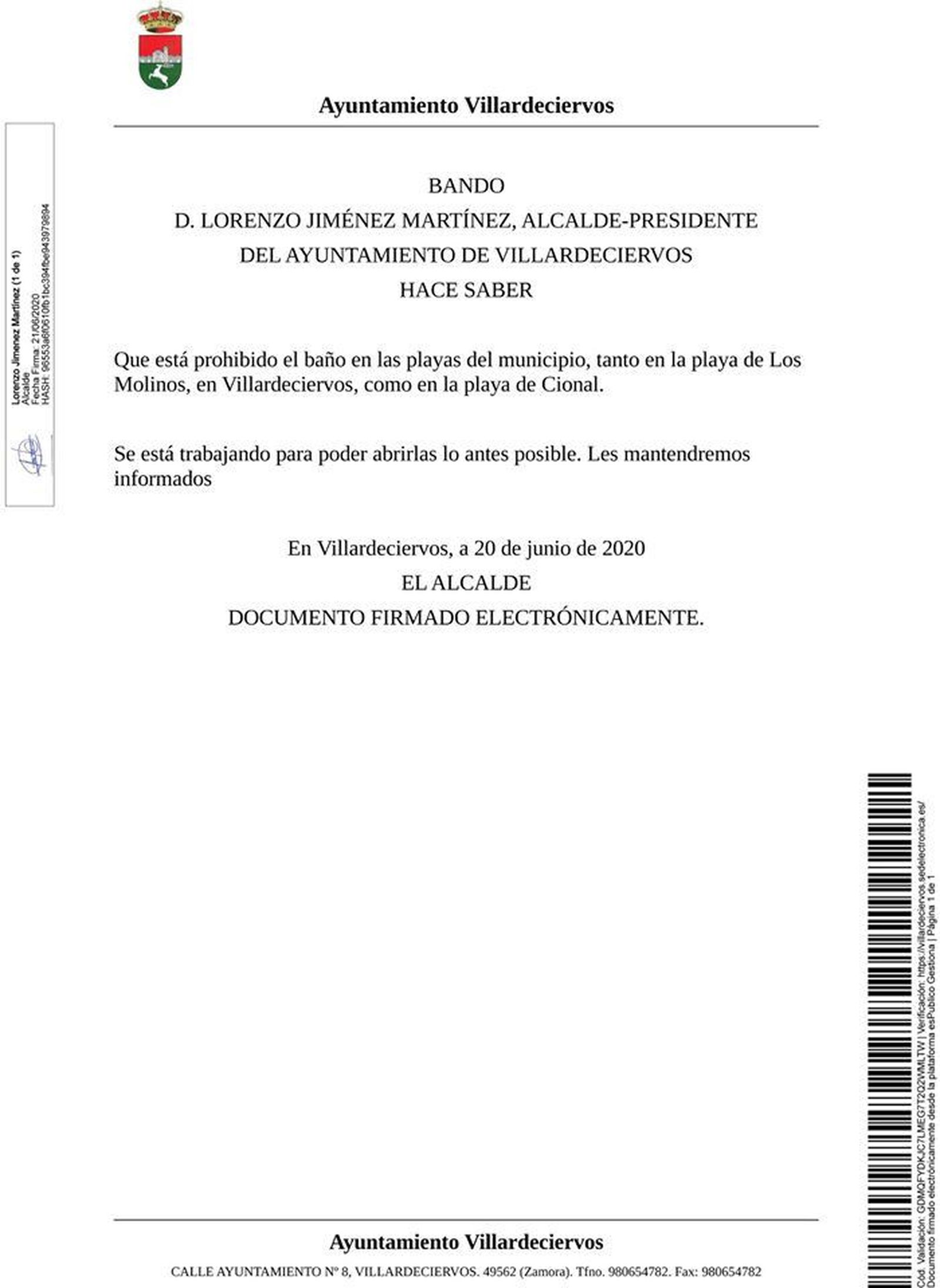 Villardeciervos bando playas