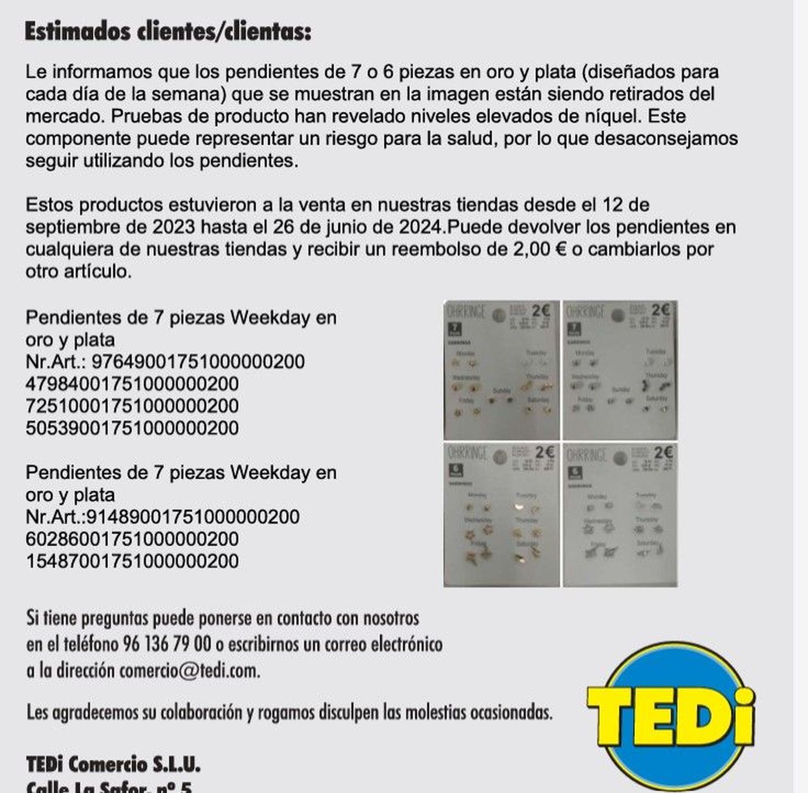 Tedi pendientes