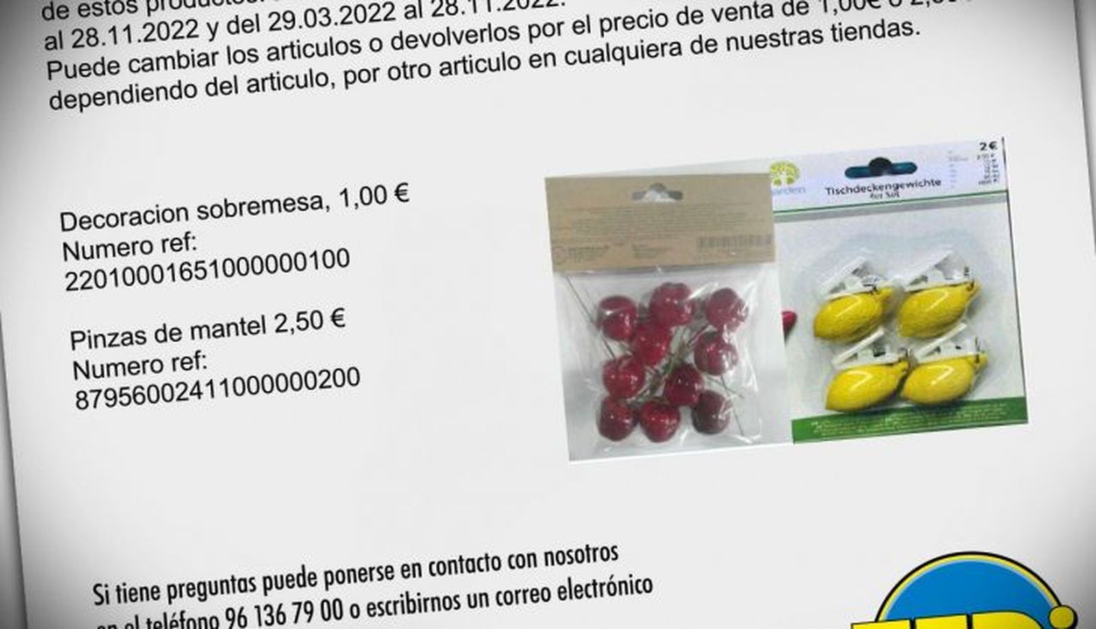 Retiran las cerezas decorativas y pinzas para mantel por riesgo de asfixia. Foto FACUA