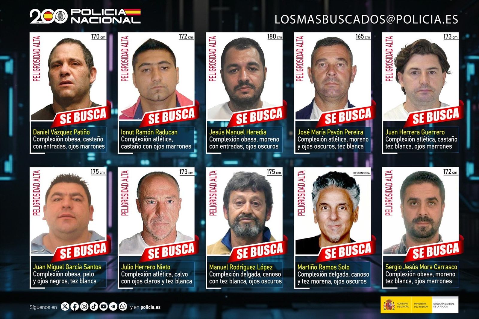 Los diez fugitivos más buscados en España y para los que la Policía Nacional pide la colaboración ciudadana. - POLICÍA NACIONAL