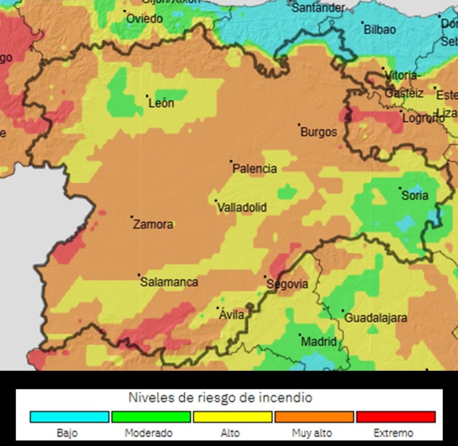 Mapa de niveles de riesgo de incendios