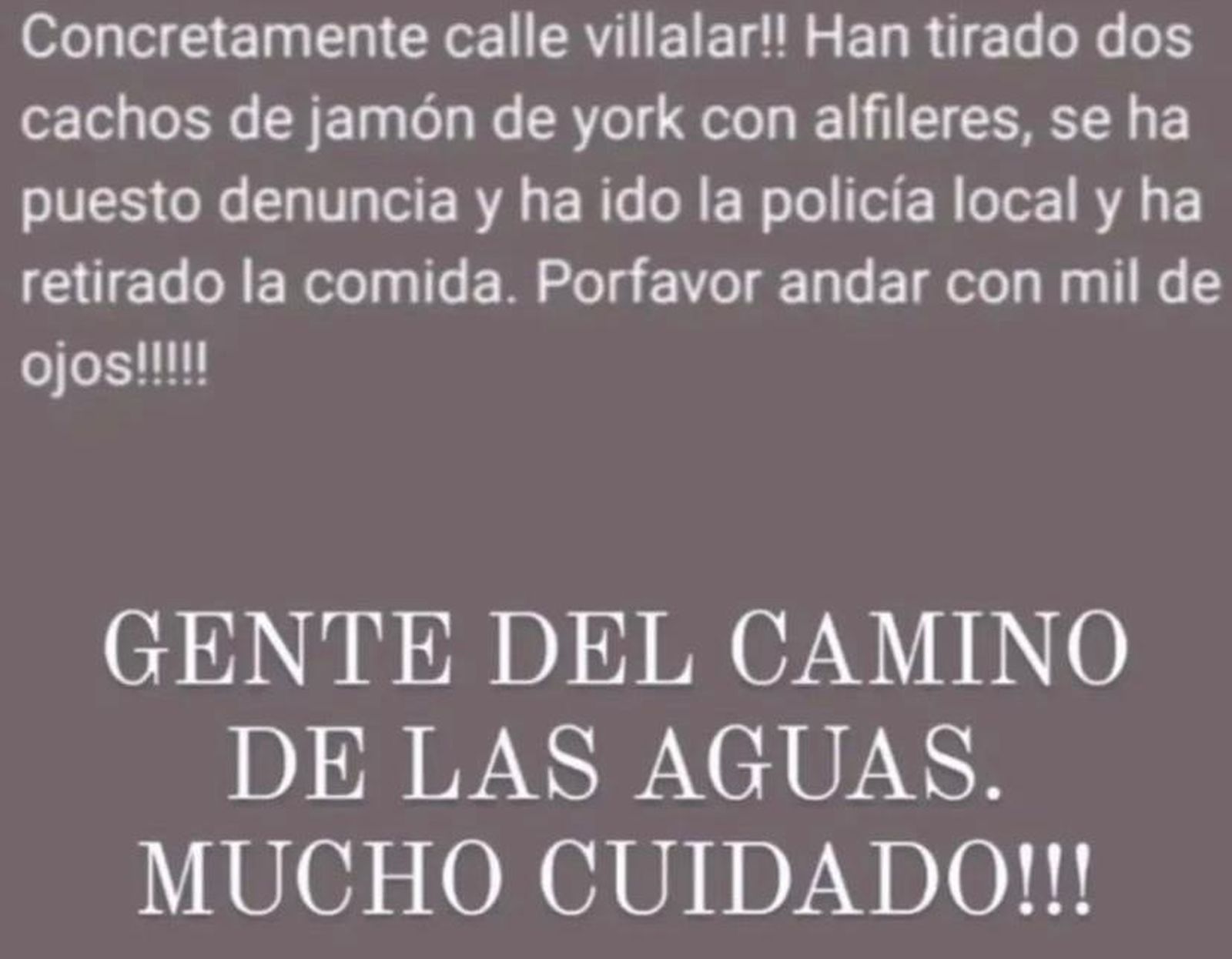 Mensaje de alerta en redes sociales por los trozos de jamón de York con alfileres que pone en riesgo a los perros. Foto Redes