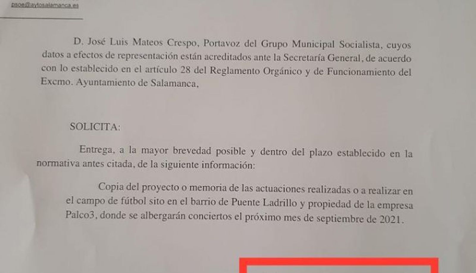 Documento compartido por José Luis Mateos en redes sociales.