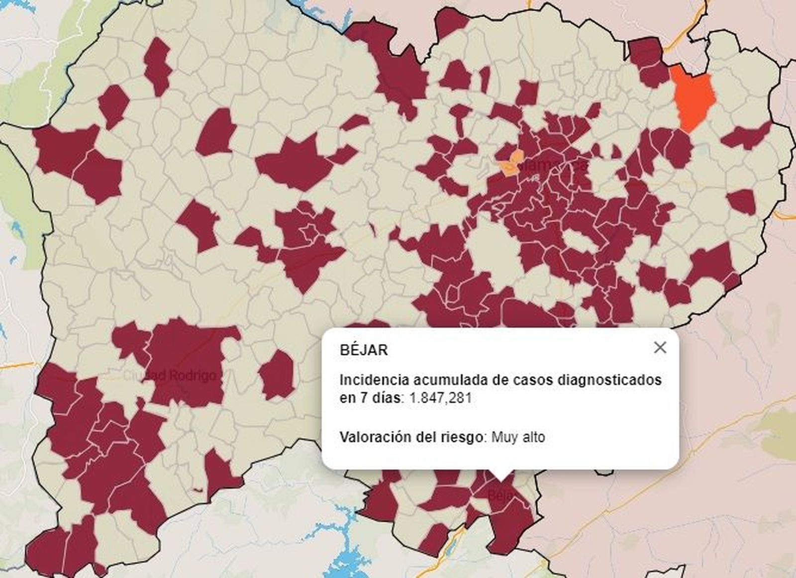 Mapa salamanca incidencia acumulada en los últimos 7 días a 5 de febrero de 2021