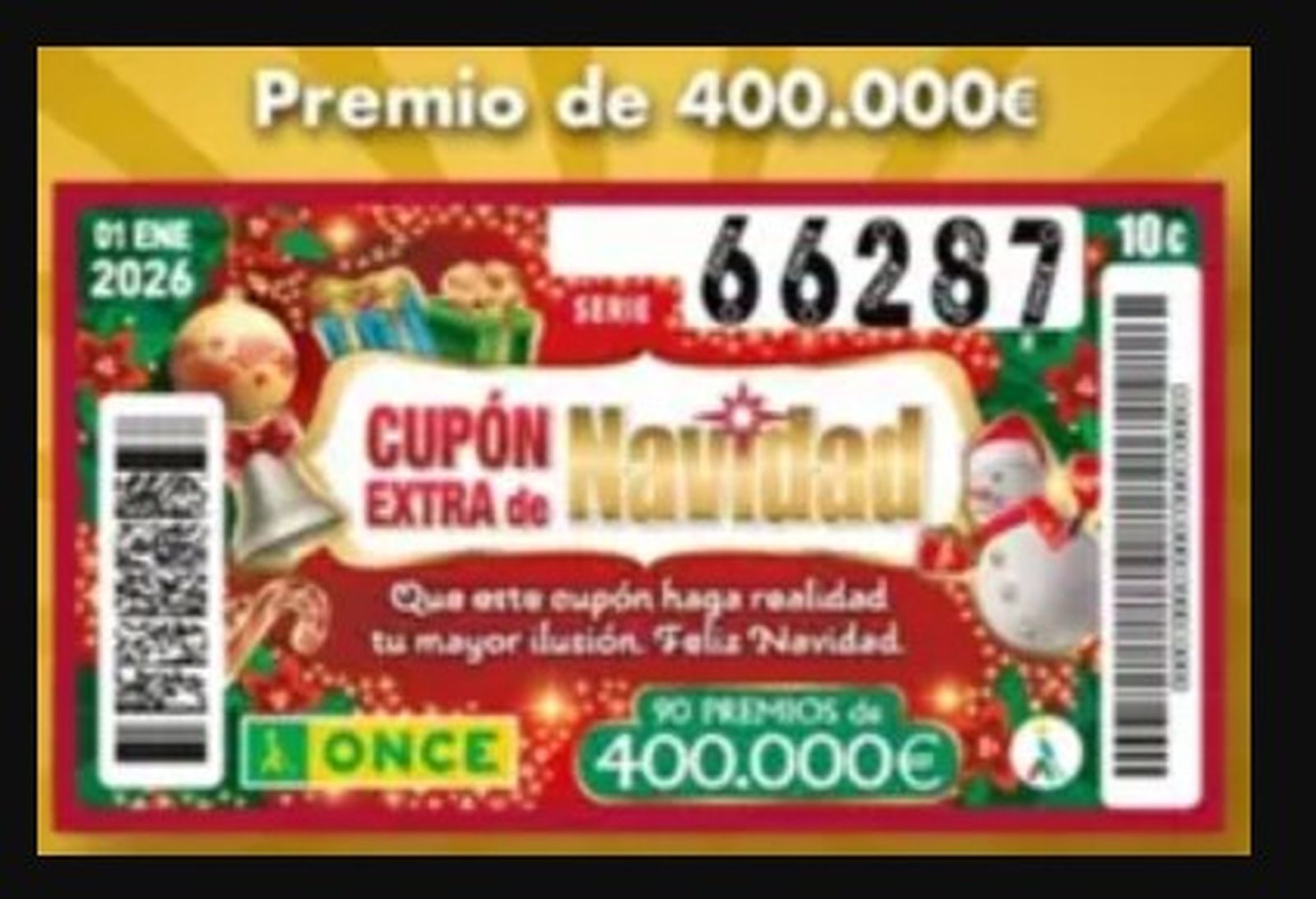 Cae en Salamanca un premio de 400.00 euros del Extra de Navidad de la ONCE