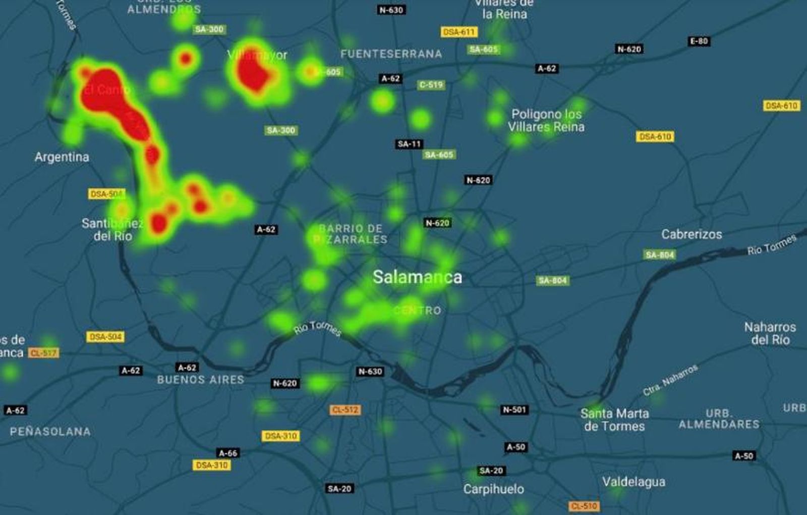 Registros de episodios de olor en Salamanca y su alfoz. Imagen facilitada por Cuidamos Villamayor